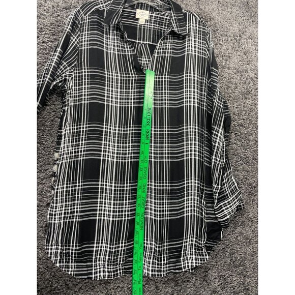 St John's Bay Popover Shirt Women Large Black White Windowpane Check Side Button - Picture 16 of 16